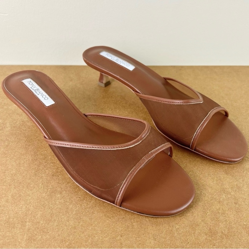 NEW TONY BIANCO REVOLVE BROWN MESH SLIDE SANDALS - Picture 2 of 15
